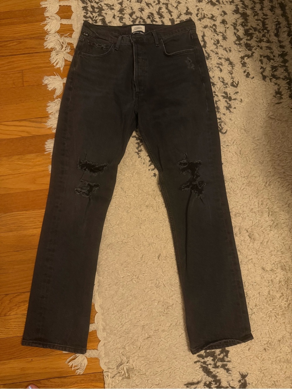 Citizens Of Humanity Black Straight Leg Distressed Jeans Charlotte